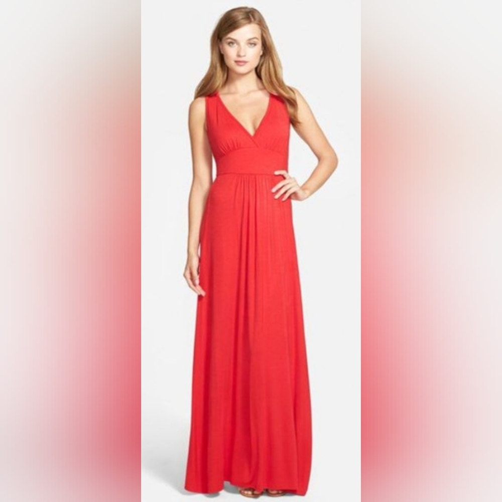 NWT NEW Lands End Sleeveless Pima Jersey Knit Maxi Dress Red Orange Size XS